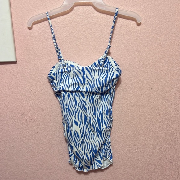 DVF Target Sea Twig Blue and White Tube Top Camisole Blouse Tank. Size XXS - Picture 7 of 10
